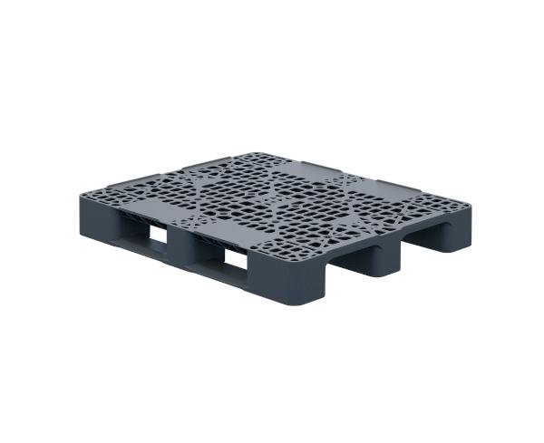 Пластиковый паллет 1200x1000x150 мм перфорированный на 2 полозьях с бортиком
