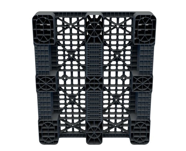 Пластиковый паллет 1200x1000x150 мм многооборотный перфорированный на 3 полозьях с бортиком