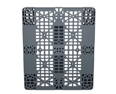 Пластиковый паллет 1200x1000x150 мм многооборотный перфорированный на 3 полозьях с бортиком