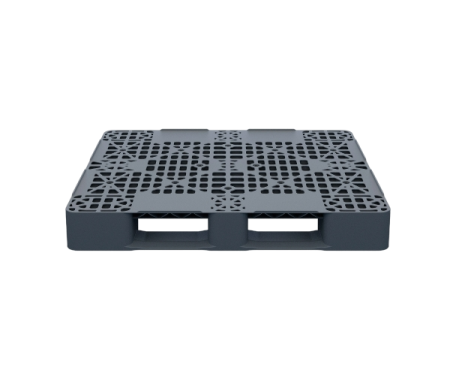 Пластиковый паллет 1200x1000x150 мм многооборотный перфорированный на 3 полозьях с бортиком